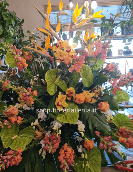 Cesto funebre anthurium e orchidee